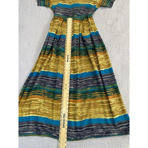 Vintage Pretty Pink Sz L Vibrant Colorful Rayon Back Button Front Pockets Maxi - Picture 9 of 9